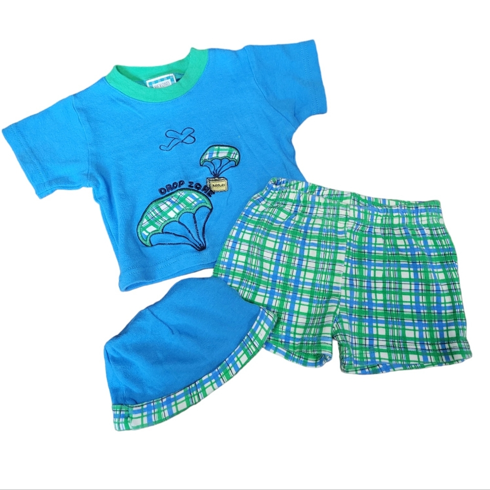Vintage 1990s Beyond Basics Kids 3-piece matching summer shorts set with hat